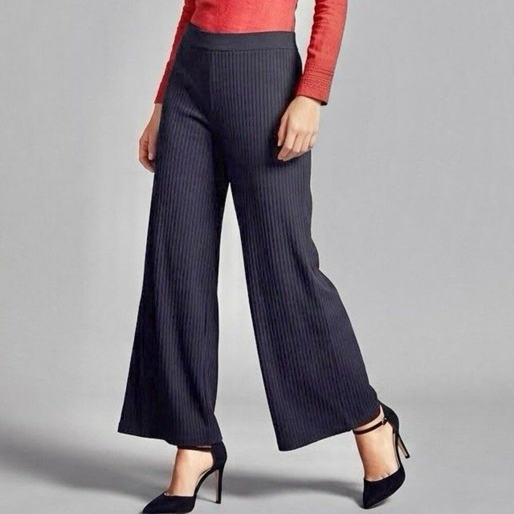 OLIA Womens Black Ribbed Knit Wide Leg Pants Palazzo Office Est XS Whimsigoth